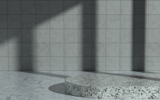 Product podium in marble room with direct sun light. 3d illustration