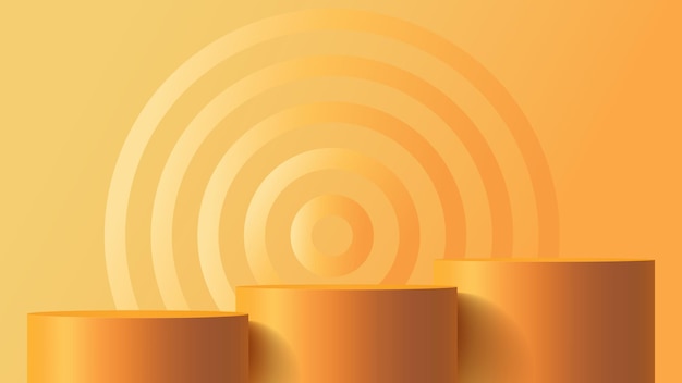 Product podium mock up background for presentation with orange abstract background 3d illustration