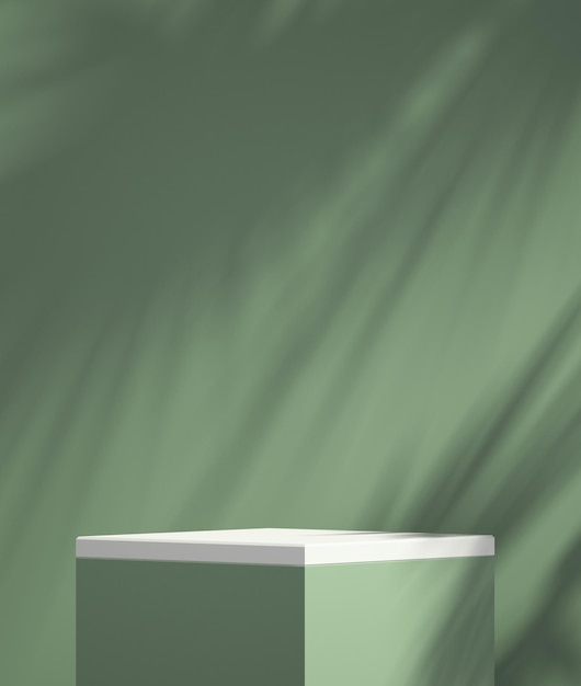 Product podium mockup display with green and white background with tree shadowsummer background3D render illustration