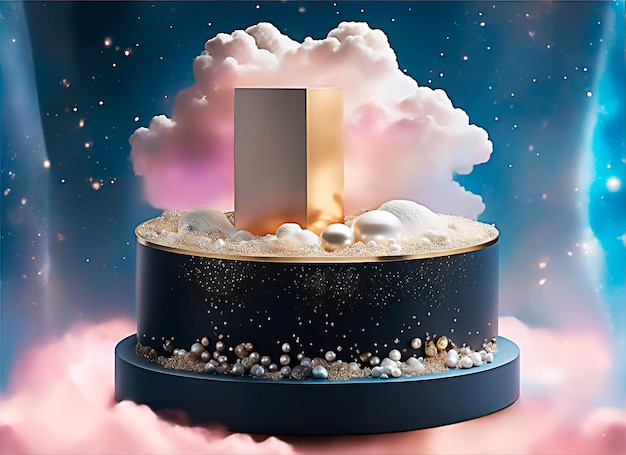 Product podium stand with pink colours clouds pearl