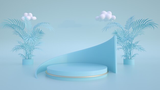 Product Podium with 3d cloud and plant