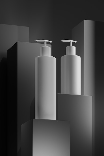 Product podium with moisturizer in bottles