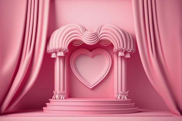 product podium with pink valentine theme, generated ai illustration