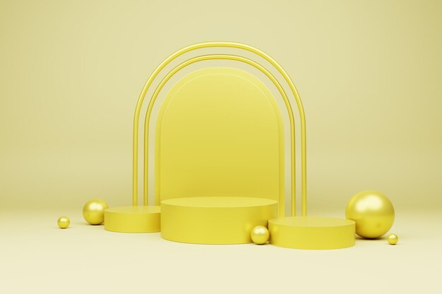 Product podium yellow color round shape 3d rendering