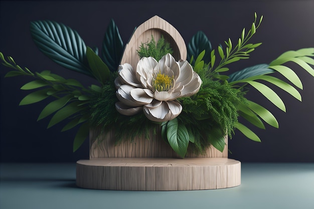 Product presentation 3d photo realistic wooden podium with highly detailed Ai generated