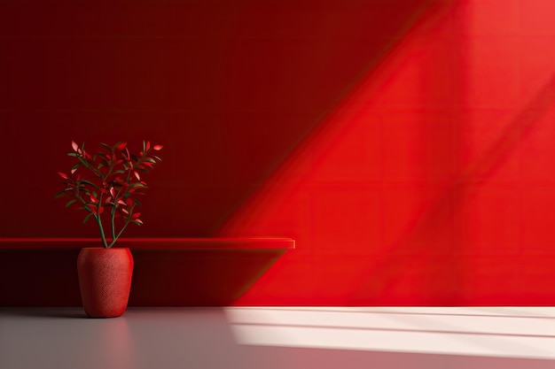 A product presentation can be enhanced with a vibrant red studio background featuring an empty room