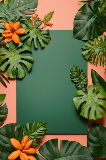 Product presentation decorated with monstera leaves