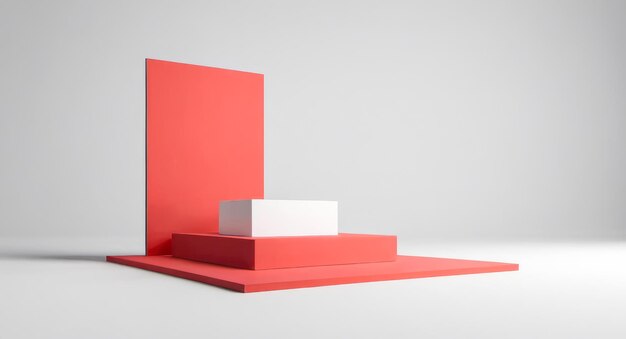 Product presentation Red and White background with cube podium abstract geometric Mockup template for product presentation 3D rendering copy text space