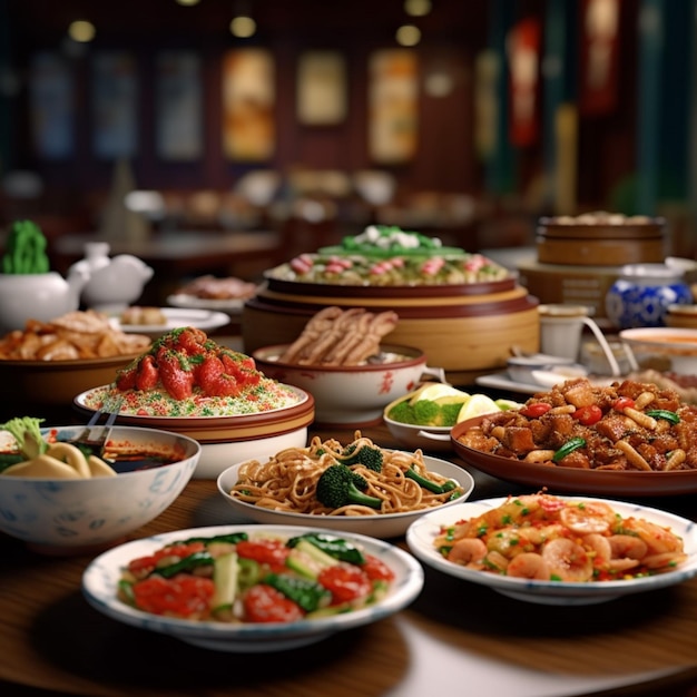 Premium AI Image | Product shots of chinese food chinese buffet