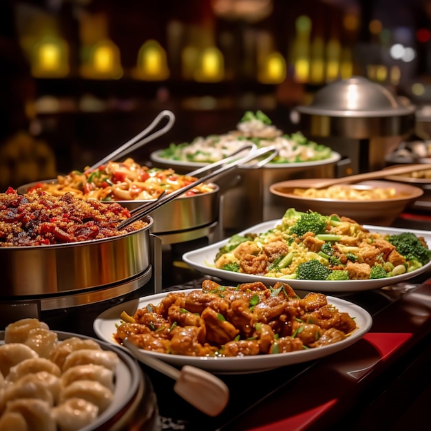 Premium AI Image | Product shots of chinese food chinese buffet