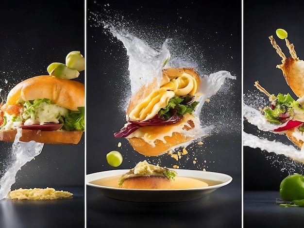 Снимки продукта на фоне еды с быстрой выдержкой, созданные AI