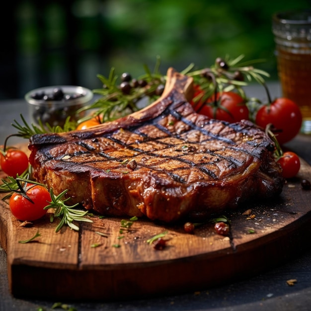 Product shots of A robust Tbone steak seasoned