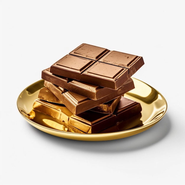 Product shots of squared chocolate bars on a gold