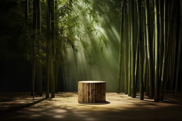 Product Showcase in Sunlit Bamboo Forest