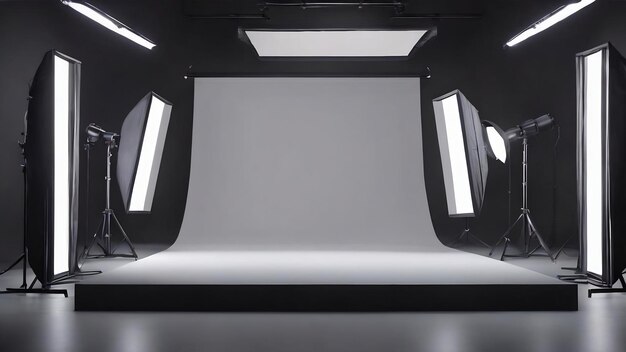사진 스포트라이트와 함께 제품 쇼케이스 검은 스튜디오 방 배경 제품 디스플레이를 위한 몬태지로 사용