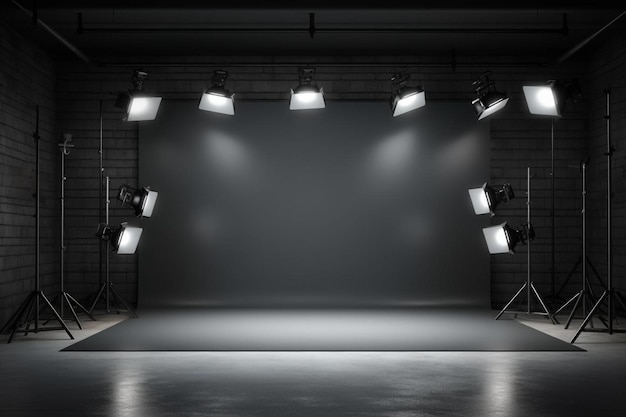 Photo product showcase with spotlight black studio room background use as montage for product displa