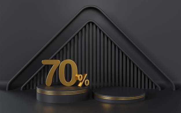 Product Stage Podium Display with 70 Percent Off on Black Background