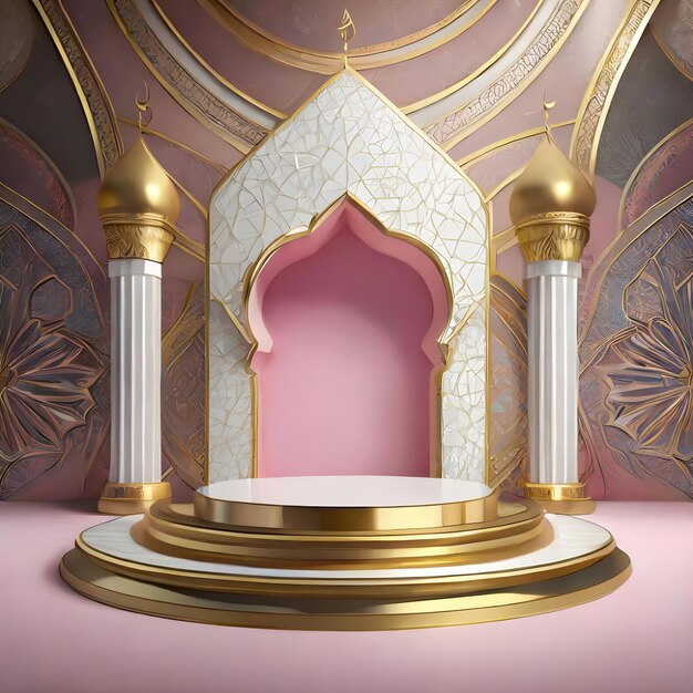 Product stage podium with islamic decoration style marble floor luxury feel