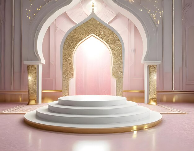 Product stage podium with islamic decoration style marble floor luxury feel