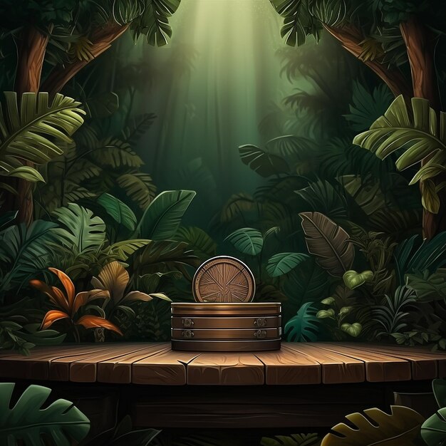 Photo product stage podium wood jungle theme