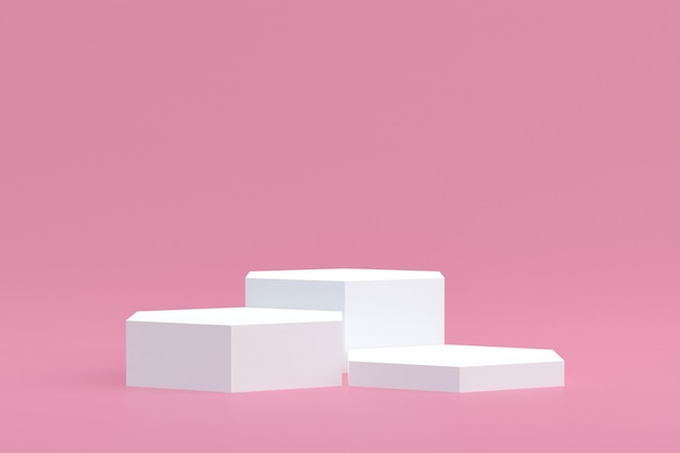 제품 스탠드, 화장품 프레젠테이션을 위해 분홍색 배경에 최소한의 연단.
