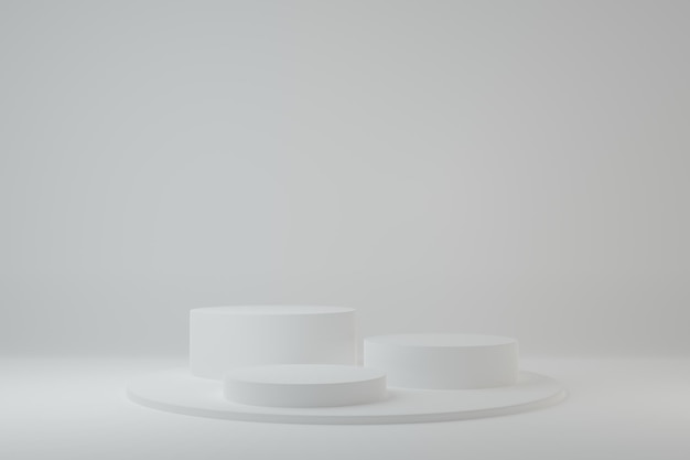 製品スタンド白い部屋とツリースタジオシーン製品の最小限のデザイン3Dレンダリング