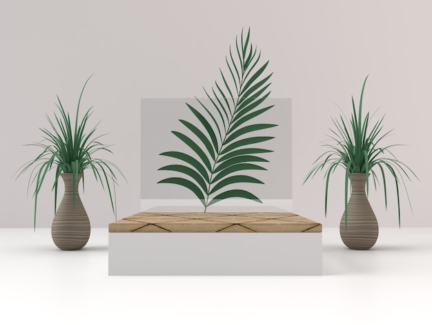 Product stand with green plant decorations
