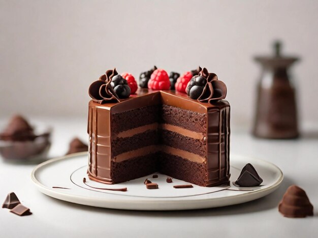 Productfoto van chocoladekoek met witte achtergrond.