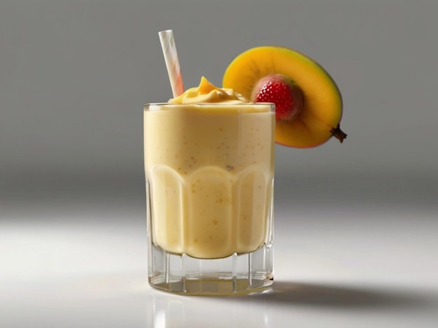 Productfoto van mango milkshake met witte achtergrond