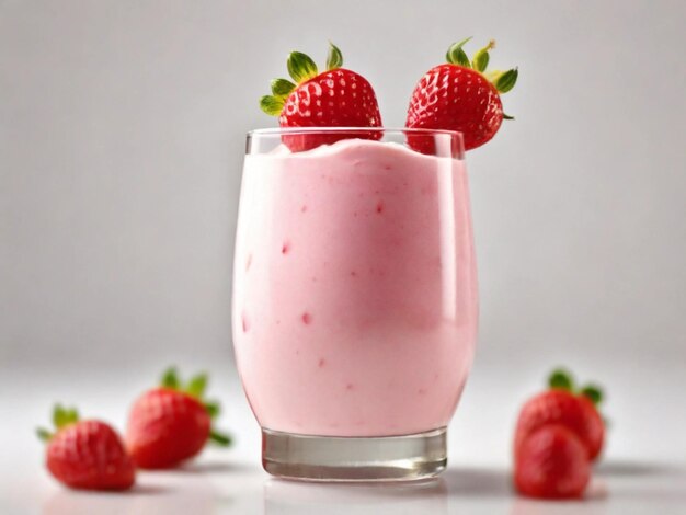 Productfoto van Strawberry milkshake op een glazen witte achtergrond