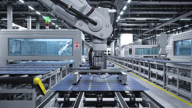 Productiefaciliteit voor de productie van PV-cellen voor de energiesector 3D-illustratie