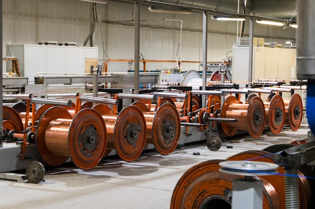 Production of copper wire bronze cable in reels at factory