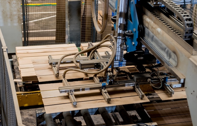 Production line of the wooden floor factory.