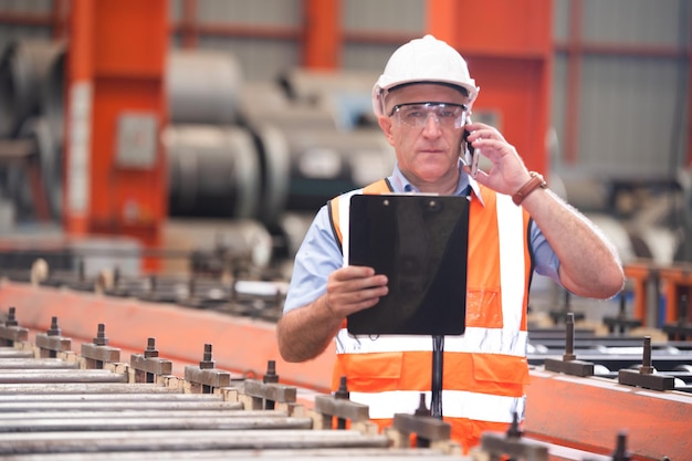 Production manager in helmet safety control machine in factory