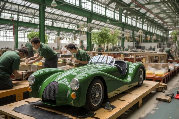 Production of a retrostyle green electric car in an environmentally friendly production