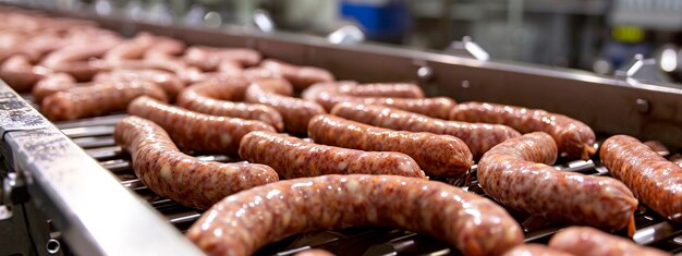 Photo production of sausages in production selective focus