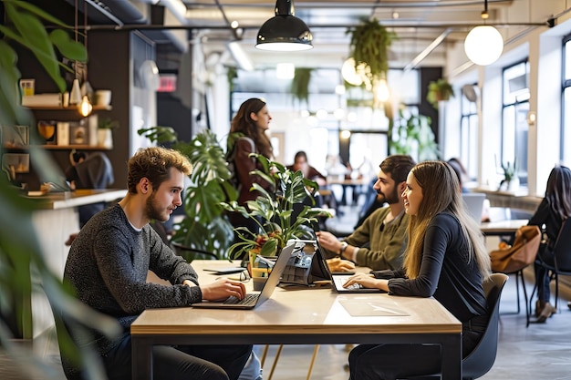 Productive business photo in a collaborative coworking space with modern design Dynamic business scene captured in a collaborative coworking space with sleek modern design