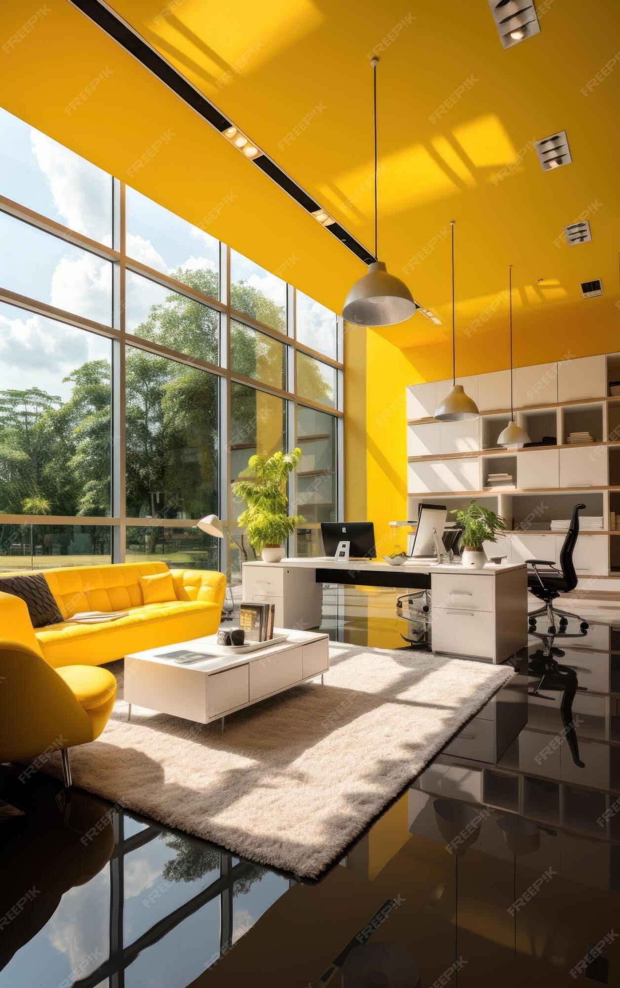Premium AI Image | Productive Office Space with Yellow Accents