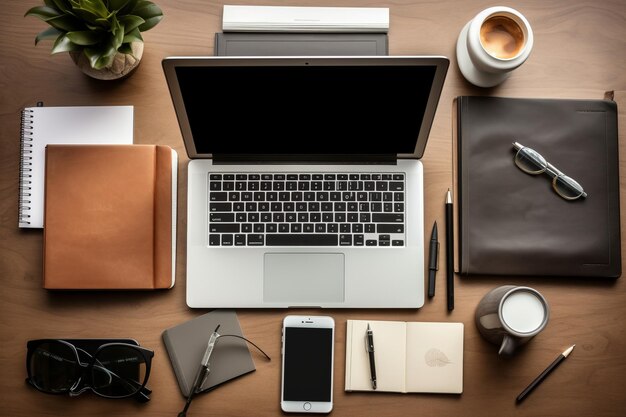 Productive workspace a captivating flat lay of office essentials and coffee