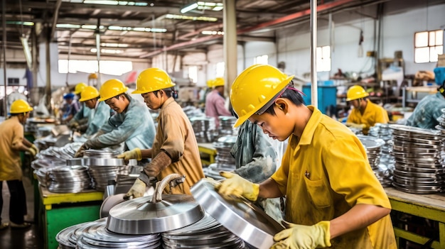 Productivity meets joy as workers share smiles while contributing to the production line