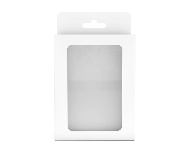 Productpakket blisterverpakking met hangslot op een witte achtergrond. 3d-rendering