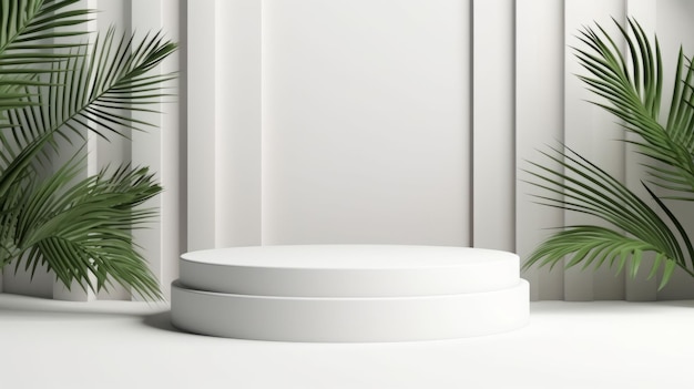 Productpodium achtergrondweergave wit 3D groen blad plant schaduwplatform Schoonheid cosmetisch podium