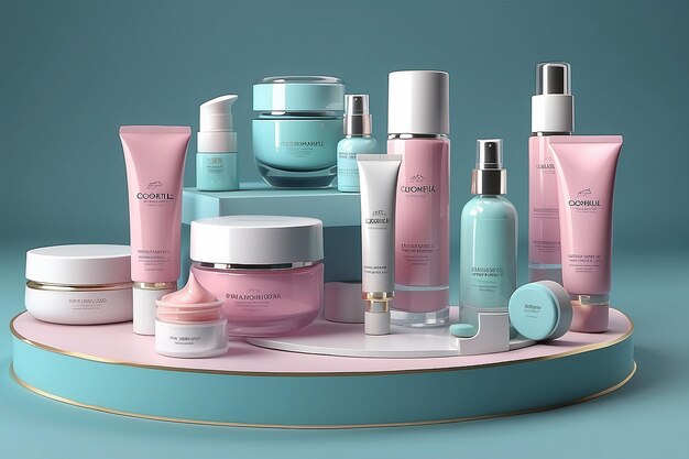 Productpresentatie 3D-rendering voor de weergave van cosmetische producten