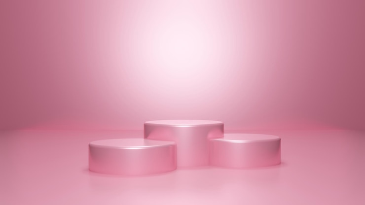 Productpresentatie roze podium of podium om product te presenteren, 3D renderen