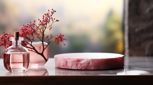 Products Display Concept Empty pink marble top tab