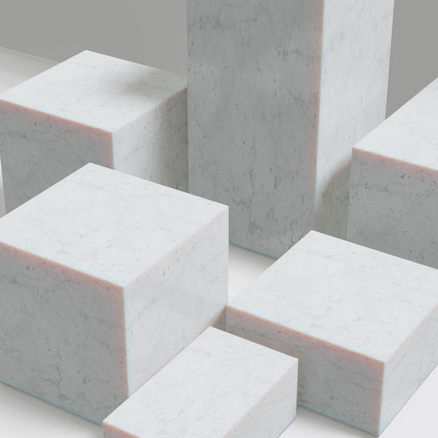 Productstandaard voor cosmetische weergave. Witte marmeren blok witte achtergrond. 3D-rendering illustratie