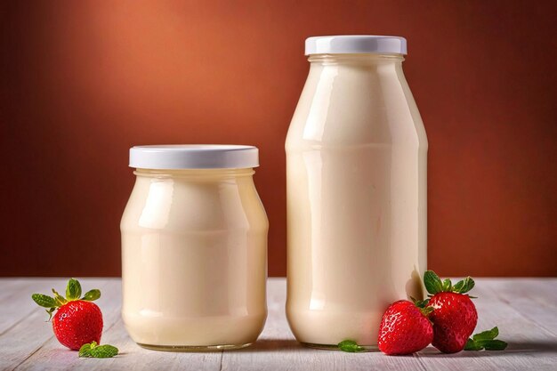 Foto productverpakking mockup foto van yoghurt fles studio reclame fotoshoot