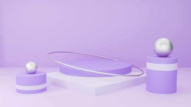 Productweergave 3D Minimalistisch Podium Geometrische Scène Zacht Paars Thema met Zilver Metallic