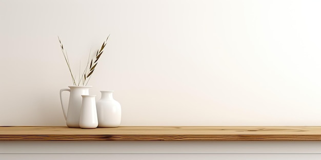 Productweergave op witte achtergrond met lege houten tafel