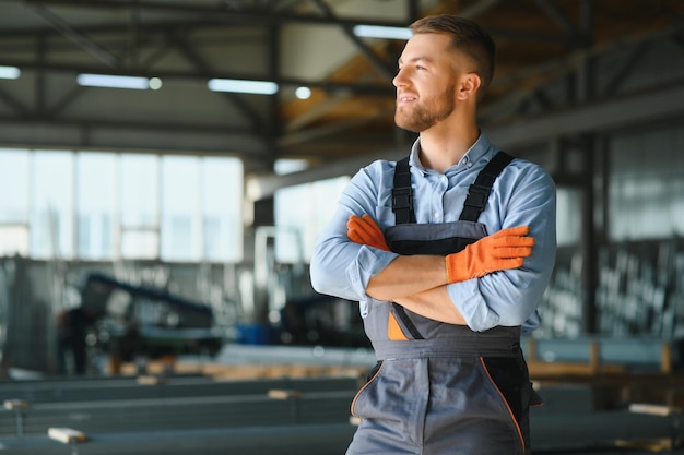 Profesional fabric worker metal processing plant a worker at a\
metal profile warehouse